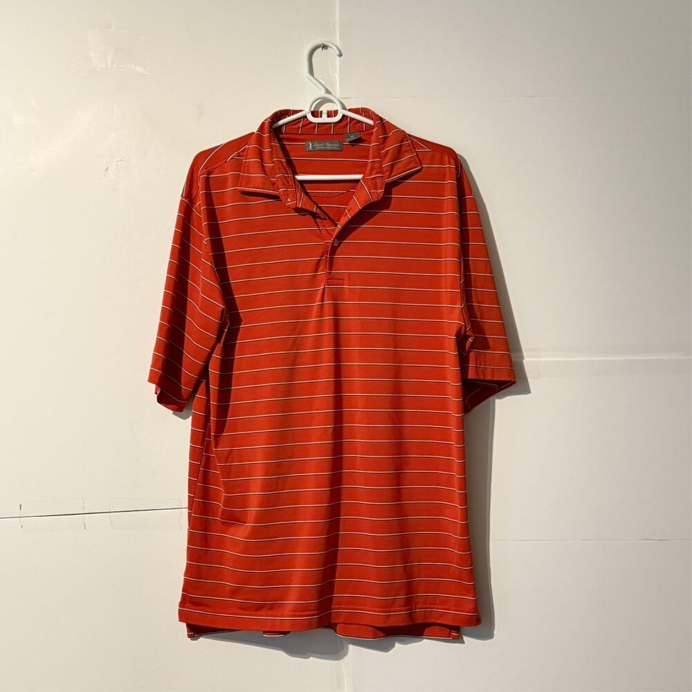 Daniel Cremieux Mens Polo Shirt Size M Orange Striped Signature Collection Golf